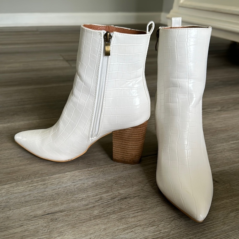 White Faux Leather Booties